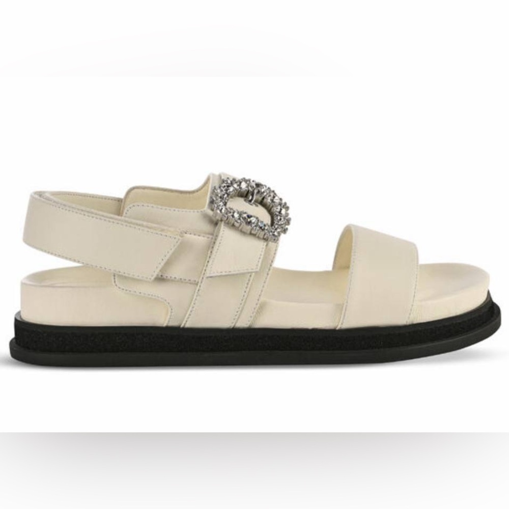 Jimmy Choo Cream Sandals with Embellished Buckle